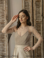 BRAUT Bolero, Kleider, Strumpfband SPITZEN HOCHZEITSBOLERO Elfenbein Tüll Perlen-Bare Back Hochzeitsbolero mit langen Ärmeln, Shrug Frauen Hochzeit, Braut-Überwurf mit Perlen, Elfenbein Bluse für die Braut, Braut Tüll Bluse, Kleid Capelet17