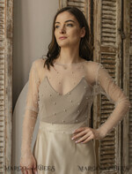 BRAUT Bolero, Kleider, Strumpfband SPITZEN HOCHZEITSBOLERO Elfenbein Tüll Perlen-Bare Back Hochzeitsbolero mit langen Ärmeln, Shrug Frauen Hochzeit, Braut-Überwurf mit Perlen, Elfenbein Bluse für die Braut, Braut Tüll Bluse, Kleid Capelet17