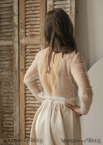 BRAUT Bolero, Kleider, Strumpfband SPITZEN HOCHZEITSBOLERO Elfenbein Tüll Perlen-Bare Back Hochzeitsbolero mit langen Ärmeln, Shrug Frauen Hochzeit, Braut-Überwurf mit Perlen, Elfenbein Bluse für die Braut, Braut Tüll Bluse, Kleid Capelet17