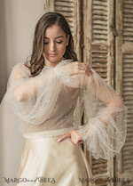 BRIDE bolero, robes, garter LACE WEDDING BOLERO Ivory tulle Beaded Wedding bolero long sleeve, Shrug Women Wedding, Bridal Coverup with pearls , Ivory Blouse for Bride, Bridal Tulle Blouse, dress capalet24