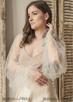 BRIDE bolero, robes, garter LACE WEDDING BOLERO Ivory tulle Beaded Wedding bolero long sleeve, Shrug Women Wedding, Bridal Coverup with pearls , Ivory Blouse for Bride, Bridal Tulle Blouse, dress capalet24