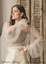BRIDE bolero, robes, garter LACE WEDDING BOLERO Ivory tulle Beaded Wedding bolero long sleeve, Shrug Women Wedding, Bridal Coverup with pearls , Ivory Blouse for Bride, Bridal Tulle Blouse, dress capalet24