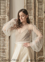 BRIDE bolero, robes, garter LACE WEDDING BOLERO Ivory tulle Beaded Wedding bolero long sleeve, Shrug Women Wedding, Bridal Coverup with pearls , Ivory Blouse for Bride, Bridal Tulle Blouse, dress capalet24
