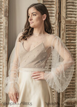 BRIDE bolero, robes, garter LACE WEDDING BOLERO Ivory tulle Beaded Wedding bolero long sleeve, Shrug Women Wedding, Bridal Coverup with pearls , Ivory Blouse for Bride, Bridal Tulle Blouse, dress capalet24