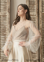 BRIDE bolero, robes, garter LACE WEDDING BOLERO Ivory tulle Beaded Wedding bolero long sleeve, Shrug Women Wedding, Bridal Coverup with pearls , Ivory Blouse for Bride, Bridal Tulle Blouse, dress capalet24