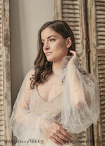BRIDE bolero, robes, garter LACE WEDDING BOLERO Ivory tulle Beaded Wedding bolero long sleeve, Shrug Women Wedding, Bridal Coverup with pearls , Ivory Blouse for Bride, Bridal Tulle Blouse, dress capalet24