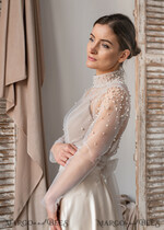 BRIDE bolero, robes, garter LACE WEDDING BOLERO Ivory tulle Wedding bolero long sleevewith bow , Shrug Women Wedding, Bridal Coverup, white Blouse for Bride, Bridal Tulle Blouse, dress capalet18