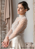 BRIDE bolero, robes, garter LACE WEDDING BOLERO Ivory tulle Wedding bolero long sleevewith bow , Shrug Women Wedding, Bridal Coverup, white Blouse for Bride, Bridal Tulle Blouse, dress capalet18