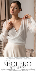 BRIDE bolero, robes, garter LACE WEDDING BOLERO Ivory Silk Wedding bolero long sleeve, Shrug Women Wedding, Bridal Modest Coverup, Boho Blouse for Bride, Bridal Lace Blouse, dress capalet15