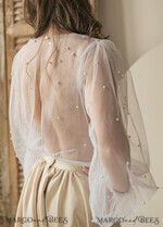BRIDE bolero, robes, garter LACE WEDDING BOLERO Ivory tulle Beaded Wedding bolero long sleeve, Shrug Women Wedding, Bridal Coverup with pearls , Ivory Blouse for Bride, Bridal Tulle Blouse, dress capalet17