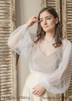 BRIDE bolero, robes, garter LACE WEDDING BOLERO Ivory tulle Beaded Wedding bolero long sleeve, Shrug Women Wedding, Bridal Coverup with pearls , Ivory Blouse for Bride, Bridal Tulle Blouse, dress capalet17