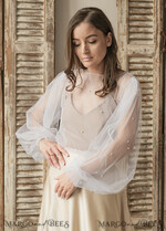 BRIDE bolero, robes, garter LACE WEDDING BOLERO Ivory tulle Beaded Wedding bolero long sleeve, Shrug Women Wedding, Bridal Coverup with pearls , Ivory Blouse for Bride, Bridal Tulle Blouse, dress capalet17