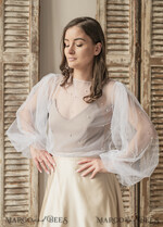 BRIDE bolero, robes, garter LACE WEDDING BOLERO Ivory tulle Beaded Wedding bolero long sleeve, Shrug Women Wedding, Bridal Coverup with pearls , Ivory Blouse for Bride, Bridal Tulle Blouse, dress capalet17
