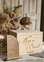 CARD BOXES Wood Eco Rustic Card boxes rustic wood Set Card Box  & Sign, Wedding Card Box with lock cards gifts sign with stand, wooden Wedding Money Box Sing Guestbook Set,  Card Box with slot and lock  cards and gift Arch acrylic sign set17