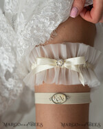 BRIDE bolero, robes, garter GARTER FOR BRIDE Set of Two gartes, personalised wedding garter in box, something blue tulle garter & personalised toss set, garter for bride, bridal shower gift for bride, ivory tulle garter set, gift for bride, toss garter12