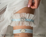 BRIDE bolero, robes, garter GARTER FOR BRIDE Set of Two gartes, personalised wedding garter in box, something blue tulle garter & personalised toss set, garter for bride, bridal shower gift for bride, ivory tulle garter set, gift for bride, toss garter10