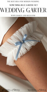 BRIDE bolero, robes, garter GARTER FOR BRIDE wedding garter set in box, something blue garter set, garter with something blue, something blue for bride, ivory garter set, gift for bride, tulle with pearls garter set6