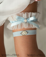 BRIDE bolero, robes, garter GARTER FOR BRIDE Set of Two gartes, personalised wedding garter in box, something blue tulle garter & personalised toss set, garter for bride, bridal shower gift for bride, tulle garter set, gift for bride, toss garter12