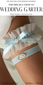 BRIDE bolero, robes, garter GARTER FOR BRIDE Set of Two gartes, personalised wedding garter in box, something blue tulle garter & personalised toss set, garter for bride, bridal shower gift for bride, tulle garter set, gift for bride, toss garter12