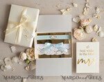 BRIDE bolero, robes, garter GARTER FOR BRIDE Set of Two gartes, personalised wedding garter in box, something blue lace garter & personalised toss set, garter for bride, bridal shower gift for bride, white garter set, gift for bride, toss garter7