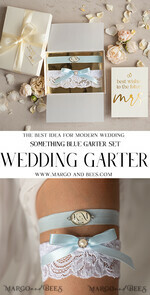 BRIDE bolero, robes, garter GARTER FOR BRIDE Set of Two gartes, personalised wedding garter in box, something blue lace garter & personalised toss set, garter for bride, bridal shower gift for bride, white garter set, gift for bride, toss garter7