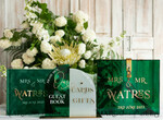 TABLE DECOR SIGNS Guestbook & Cards Gifts Signs Acrylic Arch cards & guestbook sign Combo , Emerald Green and Frosted Acrylic & gold Sign, Gold Plexi card box and sign our guestbook sign, Luxury Wedding Table19