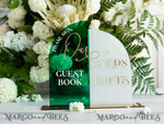 TABLE DECOR SIGNS Guestbook & Cards Gifts Signs Acrylic Arch cards & guestbook sign Combo , Emerald Green and Frosted Acrylic & gold Sign, Gold Plexi card box and sign our guestbook sign, Luxury Wedding Table19