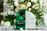 TABLE DECOR SIGNS Guestbook & Cards Gifts Signs Acrylic Arch cards & guestbook sign Combo , Emerald Green and Frosted Acrylic & gold Sign, Gold Plexi card box and sign our guestbook sign, Luxury Wedding Table19
