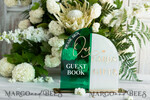 TABLE DECOR SIGNS Guestbook & Cards Gifts Signs Acrylic Arch cards & guestbook sign Combo , Emerald Green and Frosted Acrylic & gold Sign, Gold Plexi card box and sign our guestbook sign, Luxury Wedding Table19