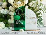 TABLE DECOR SIGNS Guestbook & Cards Gifts Signs Acrylic Arch cards & guestbook sign Combo , Emerald Green and Frosted Acrylic & gold Sign, Gold Plexi card box and sign our guestbook sign, Luxury Wedding Table19