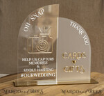 TABLE DECOR SIGNS Guestbook & Cards Gifts Signs Acrylic Arch Oh Snap & cards and gifts sign Combo, Clear gold Mirror  Wedding hashtag and Thank you Sign Bulk, Gold Plexi card box sign and Tag Us In That Set,  Wedding Table Decor Signage13