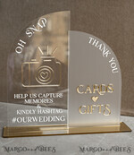 TABLE DECOR SIGNS Guestbook & Cards Gifts Signs Acrylic Arch Oh Snap & cards and gifts sign Combo, Clear gold Mirror  Wedding hashtag and Thank you Sign Bulk, Gold Plexi card box sign and Tag Us In That Set,  Wedding Table Decor Signage13