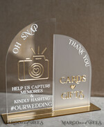 TABLE DECOR SIGNS Guestbook & Cards Gifts Signs Acrylic Arch Oh Snap & cards and gifts sign Combo, Clear gold Mirror  Wedding hashtag and Thank you Sign Bulk, Gold Plexi card box sign and Tag Us In That Set,  Wedding Table Decor Signage13