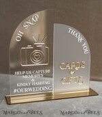 TABLE DECOR SIGNS Guestbook & Cards Gifts Signs Acrylic Arch Oh Snap & cards and gifts sign Combo, Clear gold Mirror  Wedding hashtag and Thank you Sign Bulk, Gold Plexi card box sign and Tag Us In That Set,  Wedding Table Decor Signage13