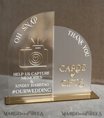 TABLE DECOR SIGNS Guestbook & Cards Gifts Signs Acrylic Arch Oh Snap & cards and gifts sign Combo, Clear gold Mirror  Wedding hashtag and Thank you Sign Bulk, Gold Plexi card box sign and Tag Us In That Set,  Wedding Table Decor Signage13