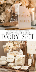 TABLE DECOR SIGNS Guestbook & Cards Gifts Signs Golden Acrylic gifts & cards signs with stand, Ivory Velvet and gold guestbook Sign, Golden Plexi gifts & cards signs, Luxury Wedding guestbook Decor Centerpieces9
