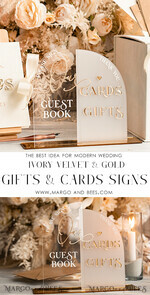 TABLE DECOR SIGNS Guestbook & Cards Gifts Signs Golden Acrylic gifts & cards signs with stand, Ivory Velvet and gold guestbook Sign, Golden Plexi gifts & cards signs, Luxury Wedding guestbook Decor Centerpieces9