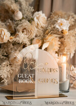 TABLE DECOR SIGNS Guestbook & Cards Gifts Signs Golden Acrylic gifts & cards signs with stand, Ivory Velvet and gold guestbook Sign, Golden Plexi gifts & cards signs, Luxury Wedding guestbook Decor Centerpieces9