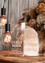 TABLE DECOR SIGNS Guestbook & Cards Gifts Signs Acrylic Arch cards & guestbook sign Combo , Clear Beige Ombre Acrylic & gold Sign, Gold Plexi card box and sign our guestbook sign, Luxury Wedding Nude Table Decor, Wedding Taupe Signage Golden mirror cards  guestbooksign13