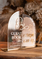 TABLE DECOR SIGNS Guestbook & Cards Gifts Signs Acrylic Arch cards & guestbook sign Combo , Clear Beige Ombre Acrylic & gold Sign, Gold Plexi card box and sign our guestbook sign, Luxury Wedding Nude Table Decor, Wedding Taupe Signage Golden mirror cards  guestbooksign13