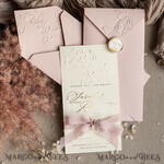 WEDDING INVITATIONS embossed invites  Bespoke Embossed Blind Blus Pink Gold Wedding Invitation, Golden Nude deboss Floral Wedding Invitation, Modern Garden Debossed Invitation suite, Cotton paper wedding invitation suite, Wedding Invitations golden18
