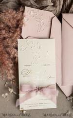 WEDDING INVITATIONS embossed invites  Bespoke Embossed Blind Blus Pink Gold Wedding Invitation, Golden Nude deboss Floral Wedding Invitation, Modern Garden Debossed Invitation suite, Cotton paper wedding invitation suite, Wedding Invitations golden18