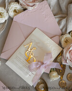 WEDDING INVITATIONS embossed invites Blush Gold Wedding Invitation with chiffon torn bow and mirror gold monogram , Vellum Wrapping Golden Elegant Roses Floral Wedding Invitation with 3D embossed flowers24