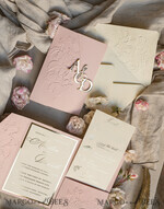 WEDDING INVITATIONS embossed invites Folder Embossed Ivory Gold Wedding Invitation, Golden deboss Roses Floral Wedding Invitation with mirror Monogram28