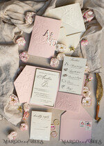 WEDDING INVITATIONS embossed invites Folder Embossed Ivory Gold Wedding Invitation, Golden deboss Roses Floral Wedding Invitation with mirror Monogram28