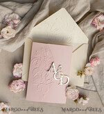WEDDING INVITATIONS embossed invites Folder Embossed Ivory Gold Wedding Invitation, Golden deboss Roses Floral Wedding Invitation with mirror Monogram28