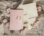 WEDDING INVITATIONS embossed invites Folder Embossed Ivory Gold Wedding Invitation, Golden deboss Roses Floral Wedding Invitation with mirror Monogram28