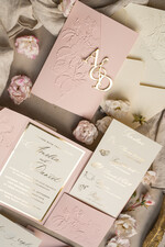 WEDDING INVITATIONS embossed invites Folder Embossed Ivory Gold Wedding Invitation, Golden deboss Roses Floral Wedding Invitation with mirror Monogram28