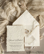 WEDDING INVITATIONS embossed invites  Fine Art Embossed  Blind Ivory Gold Wedding Invitation, Golden deboss Roses Floral Wedding Invitation, Boho Ecru Debossed Invitation suite,  Cotton paper wedding invitation suite, Deckled Edge Invites, Torn Edge Wedding Invitations golden10