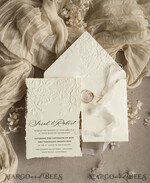 WEDDING INVITATIONS embossed invites  Fine Art Embossed  Blind Ivory Gold Wedding Invitation, Golden deboss Roses Floral Wedding Invitation, Boho Ecru Debossed Invitation suite,  Cotton paper wedding invitation suite, Deckled Edge Invites, Torn Edge Wedding Invitations golden10
